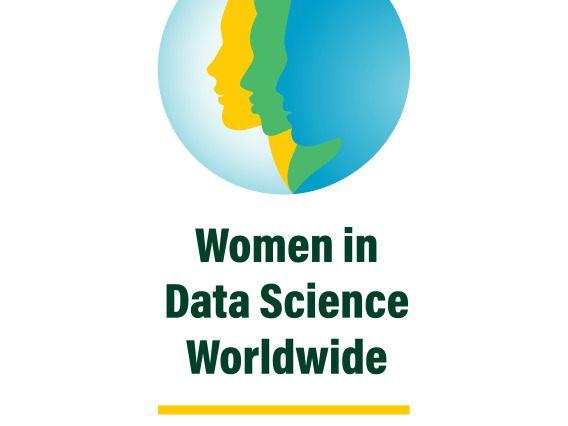 WiDS worldwide logo, with three colorful silhouette heads