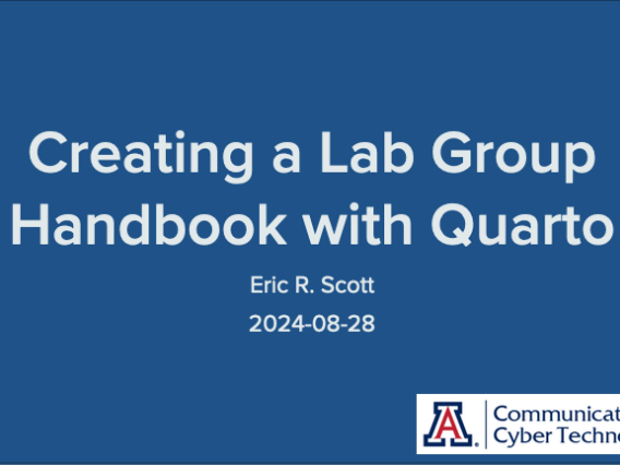 text: Creating a Lab Group Handbook with Quarto | Eric R. Scott | 2024-08-28