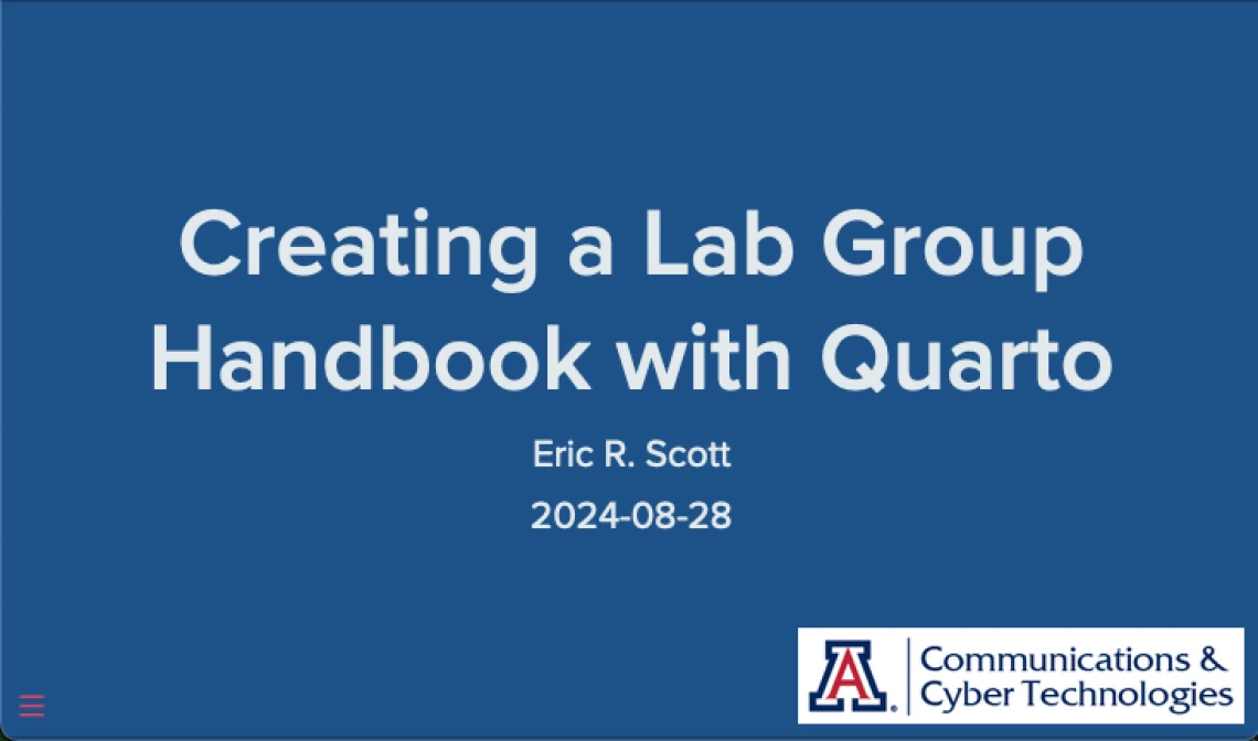 text: Creating a Lab Group Handbook with Quarto | Eric R. Scott | 2024-08-28