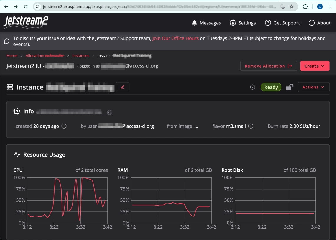 Screenshot of Jetstream 2 Dashboard