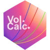 volcalc hex logo.  Purple to white gradient with colored lines and the word "volcalc"